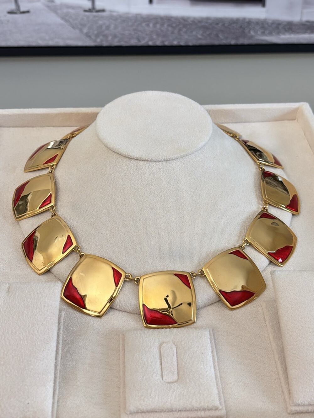 D’Orlan Gold-Tone Necklace with Red Enamel Accents